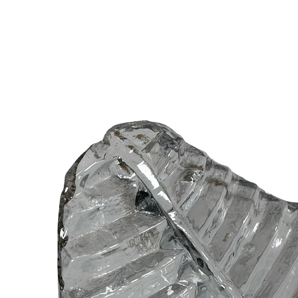LE Smith Clear Glass Feather Pattern Basket Scalloped Edge Applied Handle 10.5in